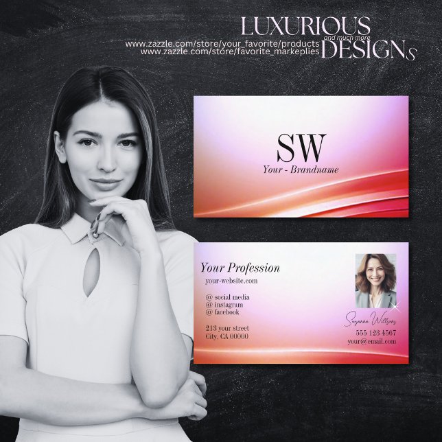 Carte De Visite Jolie rose Lilac Décor Courbé Monogramme et photo (Créateur téléchargé)