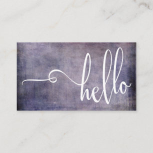 Carte De Visite Jolie typographie de Hello sur fond violet grunge 