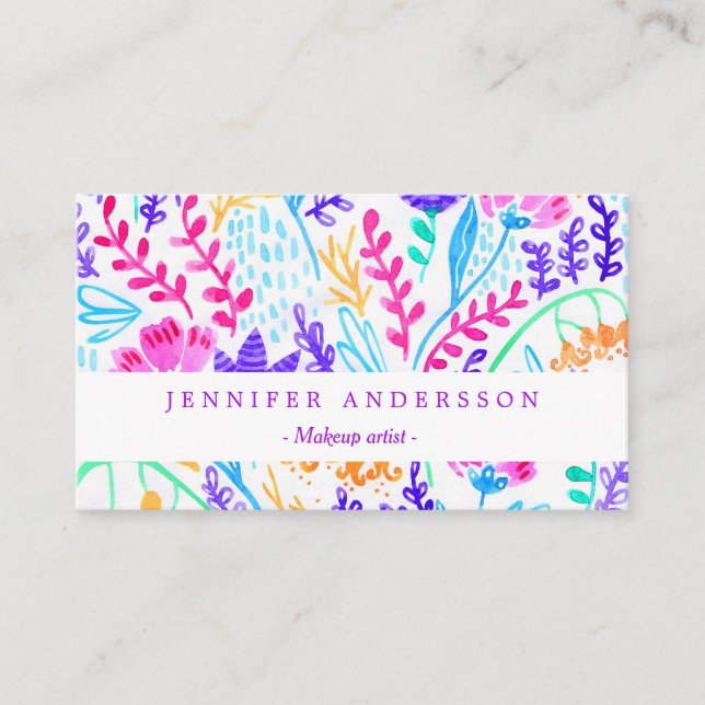 Carte De Visite Jolies fleurs aquarelles colorées (Devant)