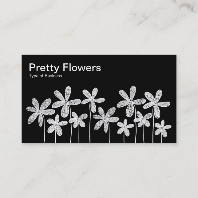 Carte De Visite Jolies Fleurs - Blanc sur Noir (Alternant) (Devant)