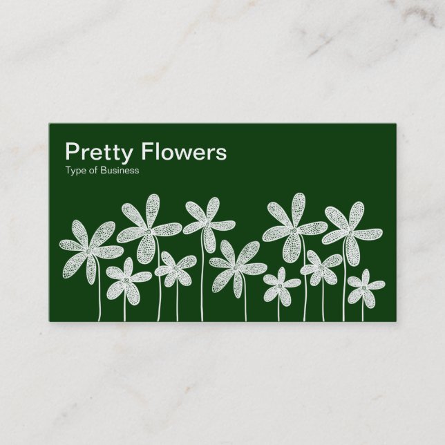 Carte De Visite Jolies fleurs - Blanc sur Vert foncé (Alternant) (Devant)
