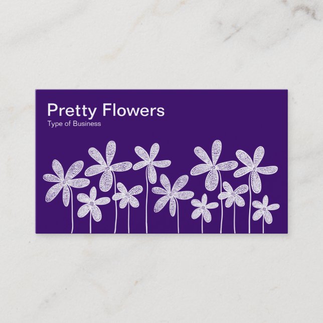 Carte De Visite Jolies fleurs - Blanc sur violet profond (Devant)