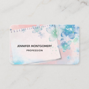 Carte De Visite Jolies fleurs bleues sur Arrière - plan rose