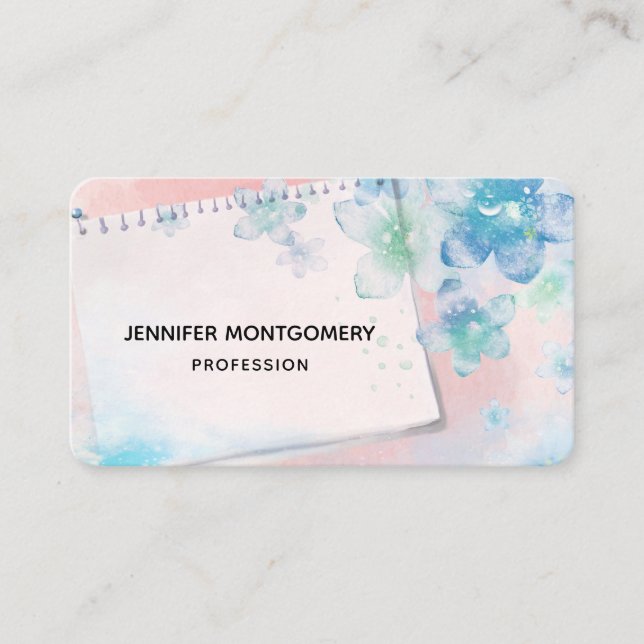 Carte De Visite Jolies fleurs bleues sur Arrière - plan rose (Devant)