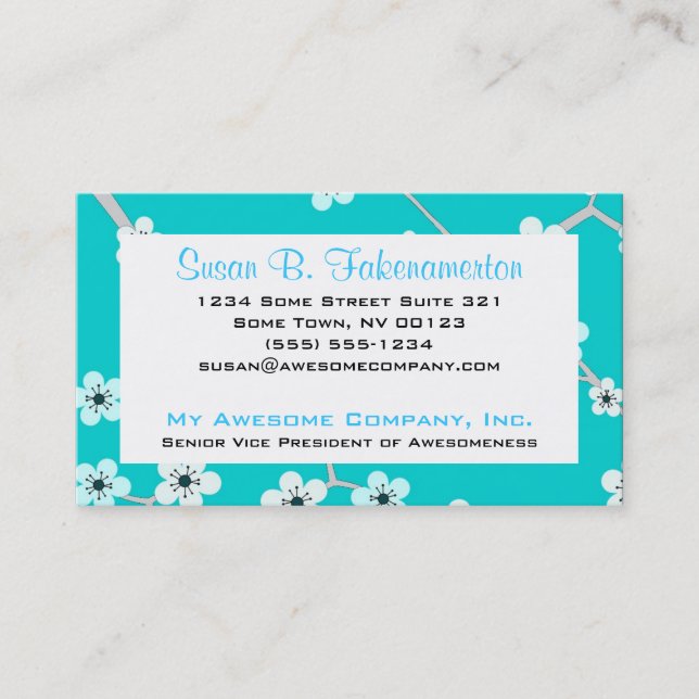 Carte De Visite Jolies fleurs de cerisier - bleu de turquoise (Devant)