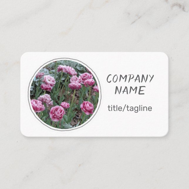Carte De Visite jolies fleurs tulipes roses sur blanc (Devant)