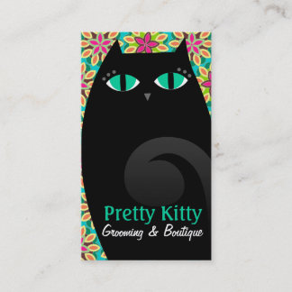 Carte De Visite Jolis noir de Kitty et floral