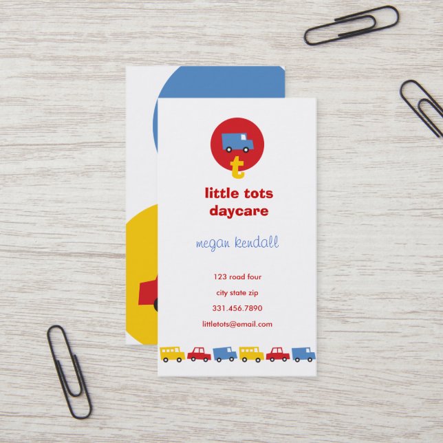 Carte De Visite Jouets pour garçons Transport amusant Enfants gard (Devant/Arrière en situation)
