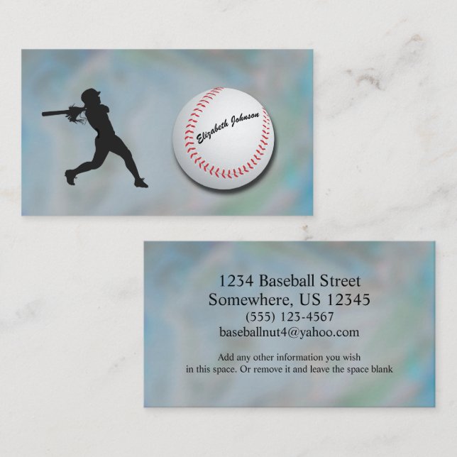 Carte De Visite Joueuse de baseball - silhouette et baseball (Devant / Derrière)