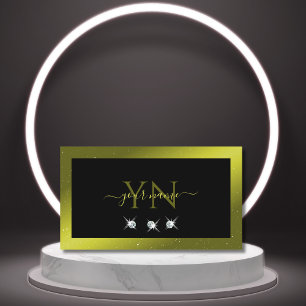 Carte De Visite Joyau d'étincelles jaune d'olive noire Monogramme