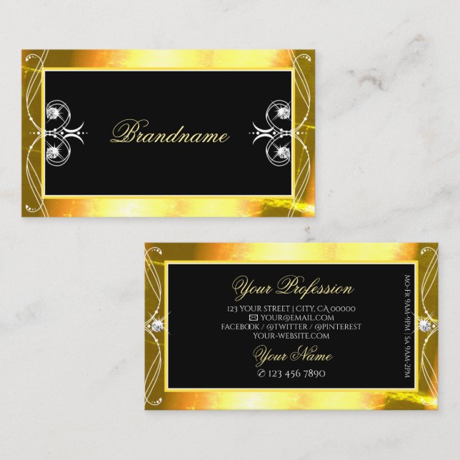 Carte De Visite Joyaux de luxe Black Golden Sparkle Ornate Ornamen (Devant / Derrière)