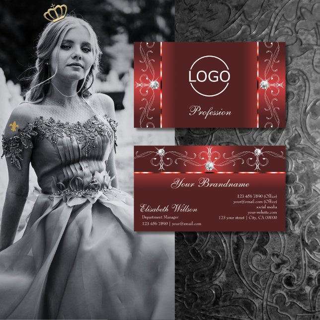 Carte De Visite Joyaux en rubby rouge squigglé avec logo (Créateur téléchargé)