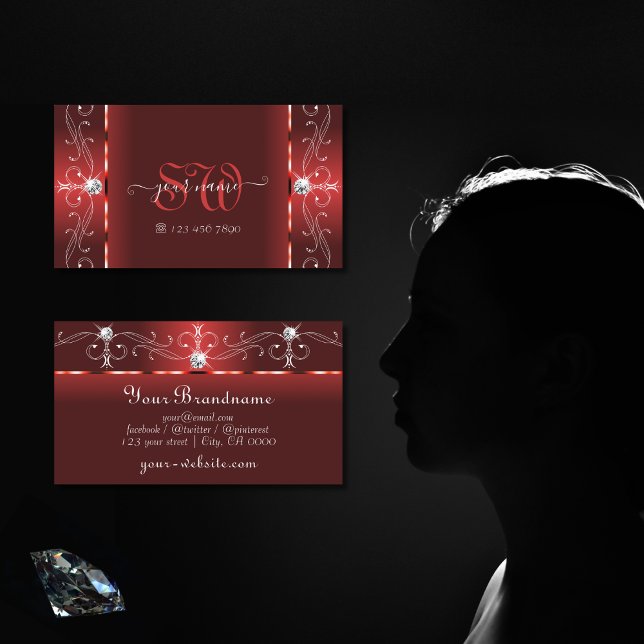 Carte De Visite Joyaux en rubis rouge en rubis en miettes Monogram (Créateur téléchargé)