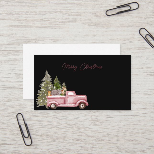 Carte De Visite Joyeux Noël Pink Farm Truck Arbres de Noël (Devant/Arrière en situation)