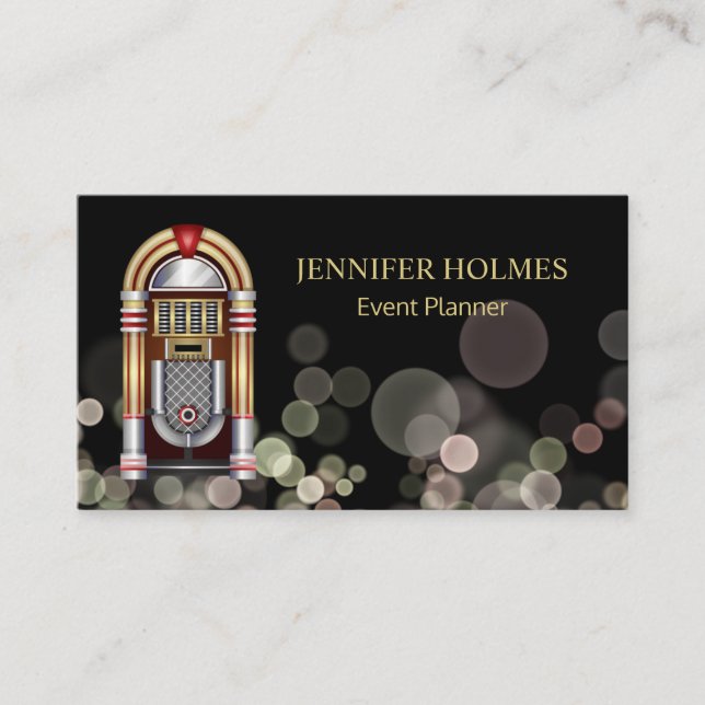 Carte De Visite Jukebox Bokeh Light Event Planner Black (Devant)