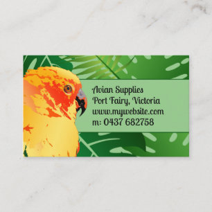 Carte De Visite Jungle Conure Orange Parrot Vert Feuilles Avian