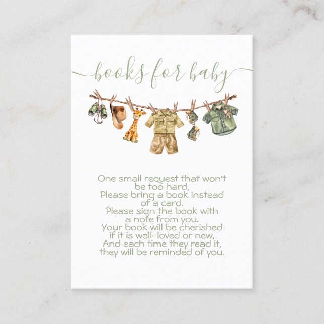 Carte De Visite Jungle Safari Clothesline Apportez un livre (Devant)
