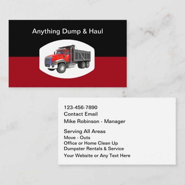 Carte De Visite Junk Hauling & Dumpster Rental Servics (Devant / Derrière)