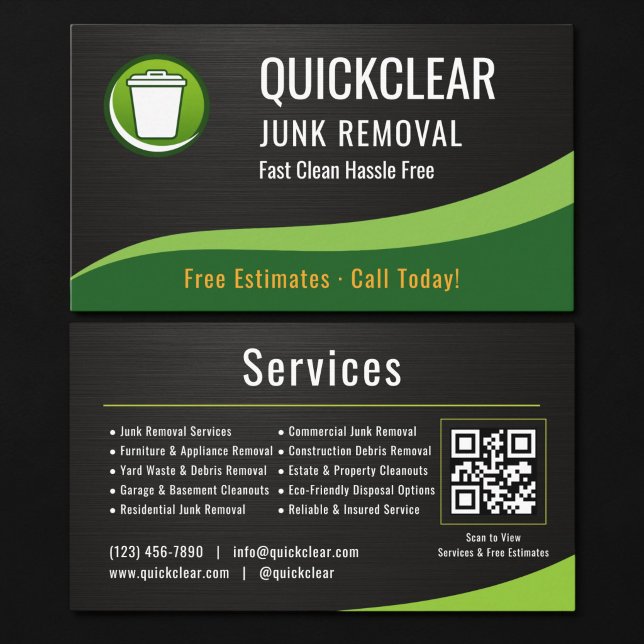 Carte De Visite Junk Removal QR Code Metallic (Créateur téléchargé)
