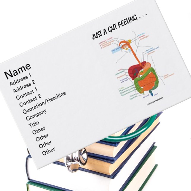 Carte De Visite Juste Un Sentiment D'Incrédulité. . . (Humour du s (Business card featuring digestive system for anyone with "Just A Gut Feeling ...")