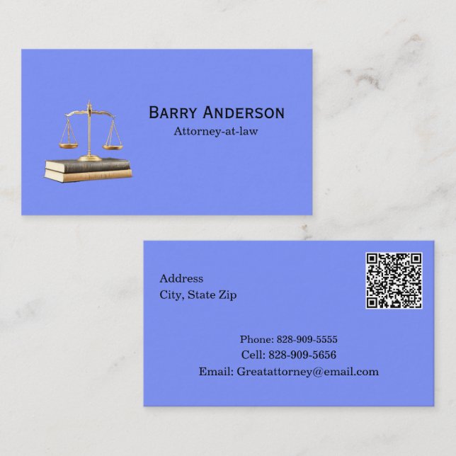 Carte De Visite Justice d'avocat Balance & Livres avec code QR (Devant / Derrière)