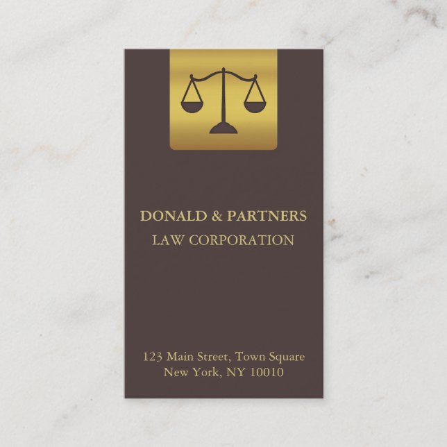 Carte De Visite Justice Équilibre Loi Avocat Or Faux (Devant)