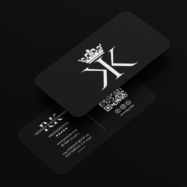 Carte De Visite K Couronne noir blanc moderne (K Crown Black White Modern Professional Modern Business Card
)