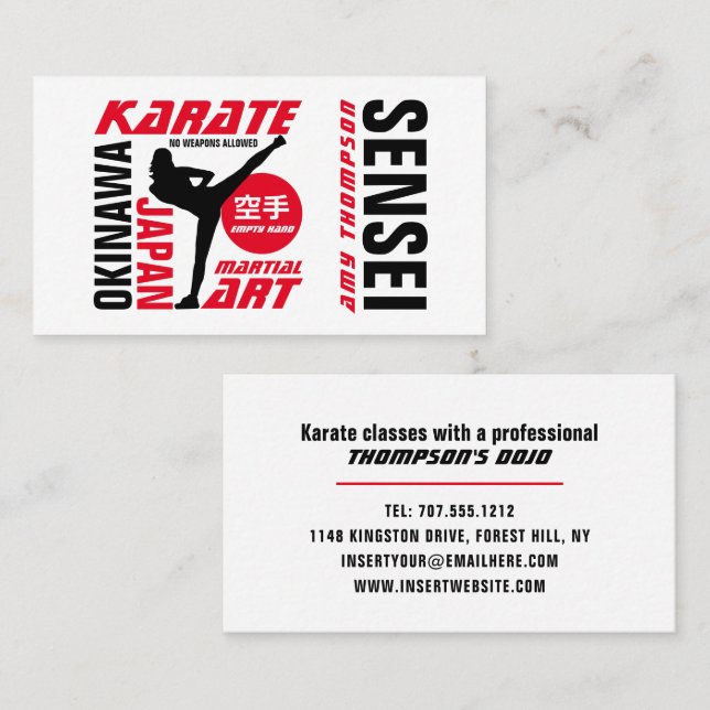Carte De Visite Karate Design, Sensei (Devant / Derrière)
