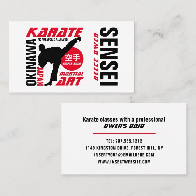 Carte De Visite Karate Design, Sensei (Devant / Derrière)