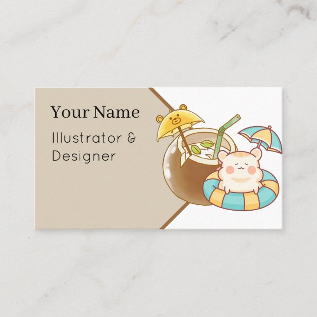 Carte De Visite Kawaii Hamster Coco - Vacances à la plage & baigna (Devant)