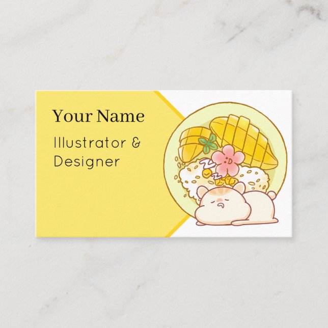 Carte De Visite Kawaii Hamster Mango Sticky Rice - Mignon Dessert  (Devant)