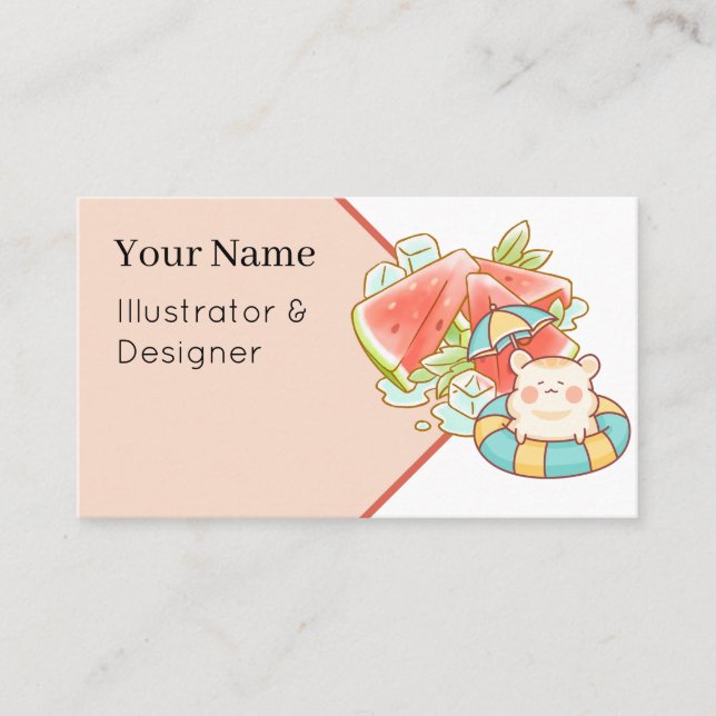 Carte De Visite Kawaii Hamster Pastèque Été - Joli Esthétique  (Devant)