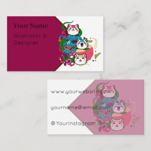 Carte De Visite Kawaii Oni Chat & Ramen Nouilles Fantastique