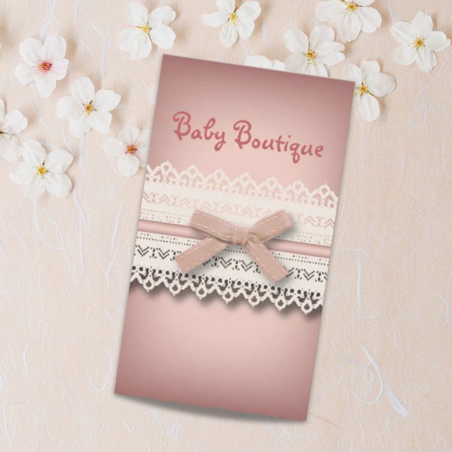 Carte De Visite Kawaii princess girly chic dentelle blanche arc ro (Kawaii princess girly chic white lace pink bow business card)