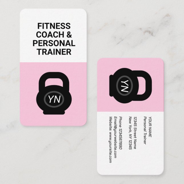 Carte de visite kettlebell rose pour entraîneur pe (Devant / Derrière)