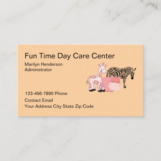 Carte De Visite Kids Daycare Cute Animals Theme Daycare (Devant)