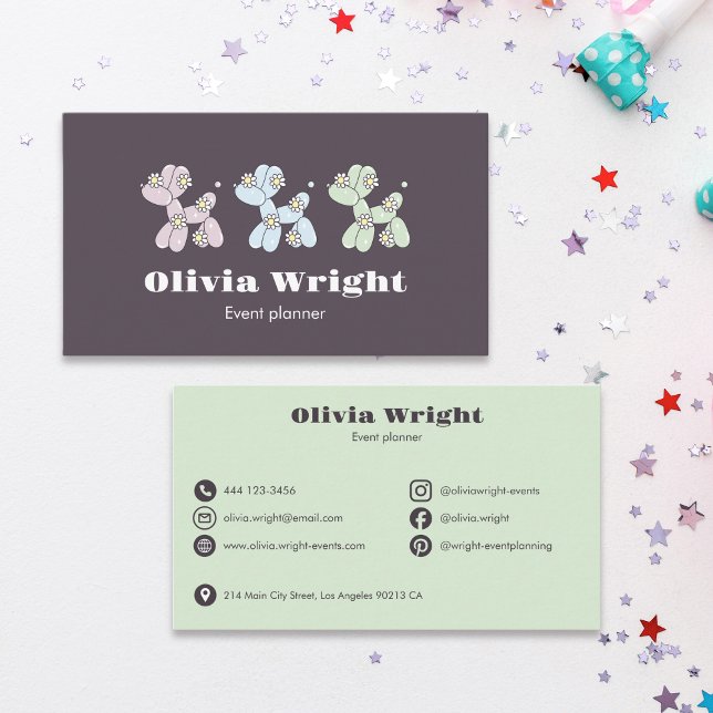 Carte De Visite Kids Event Balloon Dogs Party Planner (Créateur téléchargé)