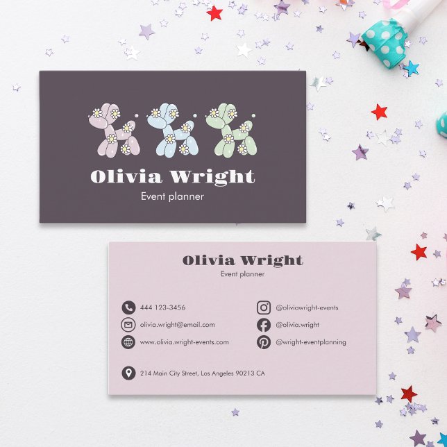 Carte De Visite Kids Event Balloon Dogs Party Planner (Créateur téléchargé)