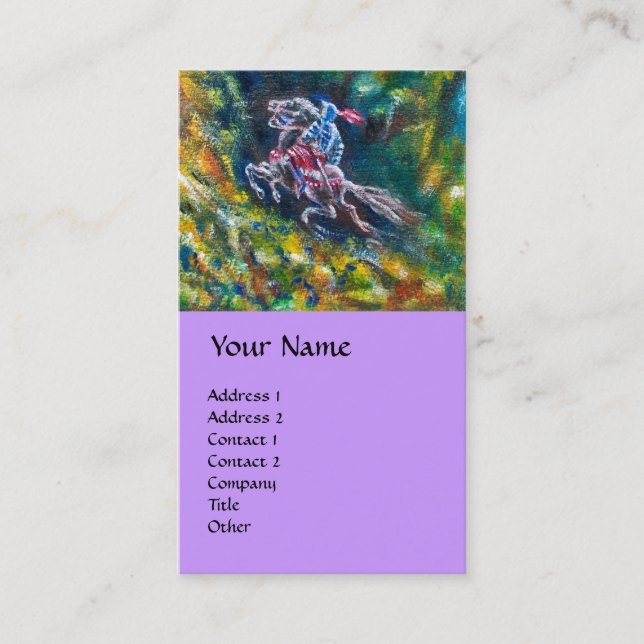 CARTE DE VISITE KNIGHT LANCELOT, CHEVAL EN FORÊT VERTE (Devant)