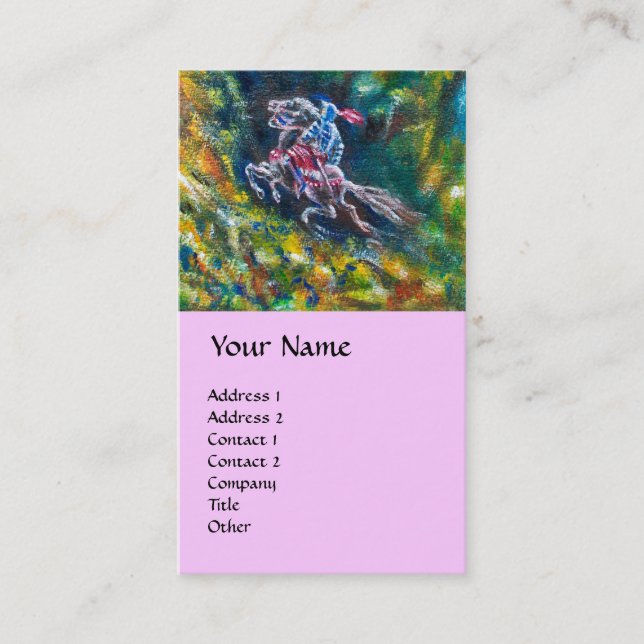 CARTE DE VISITE KNIGHT LANCELOT, CHEVAL EN FORÊT VERTE (Devant)