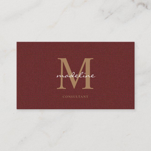 Carte De Visite Knit professionnel Tweed Red Maroon or Monogramme (Devant)
