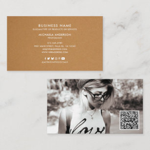 Carte De Visite Kraft Moderne Code QR et Réseaux Sociaux Sans Logo