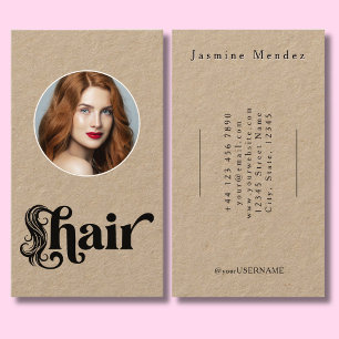 Carte De Visite Kraft Natural Black Script Photo Coiffeur