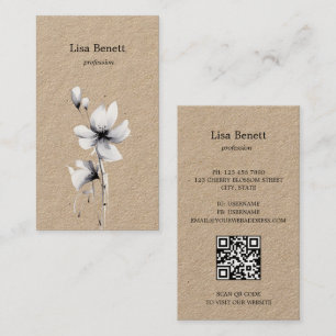 Carte De Visite Kraft noir et blanc à fleurs