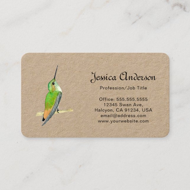 Carte de visite Kraft pour Colibris d'Allen (Devant)