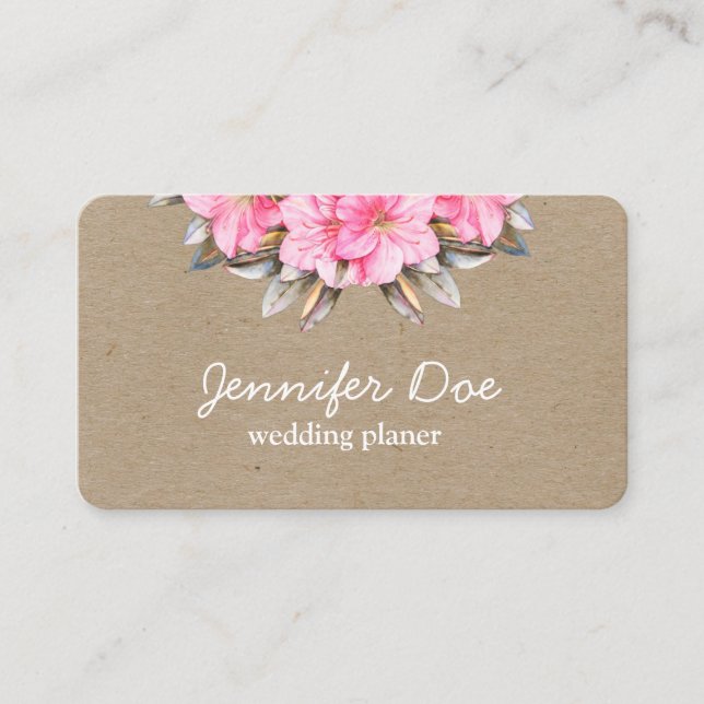 Carte de visite kraft pour fleurs d'aquarelle (Devant)