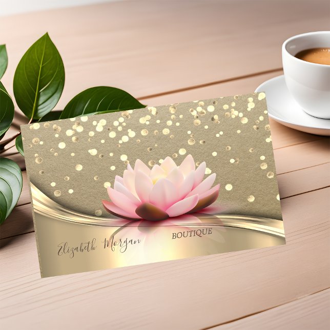 Carte De Visite Kraft rustique, Confettis dorés, Lotus (Créateur téléchargé)