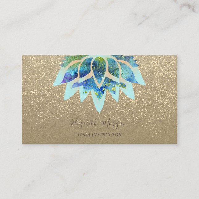 Carte De Visite Kraft Rustique, Lotus Bleu, Professeur de Yoga Con (Devant)