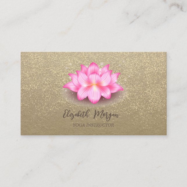 Carte De Visite Kraft rustique, Lotus, Confettis dorés Violet Lotu (Devant)