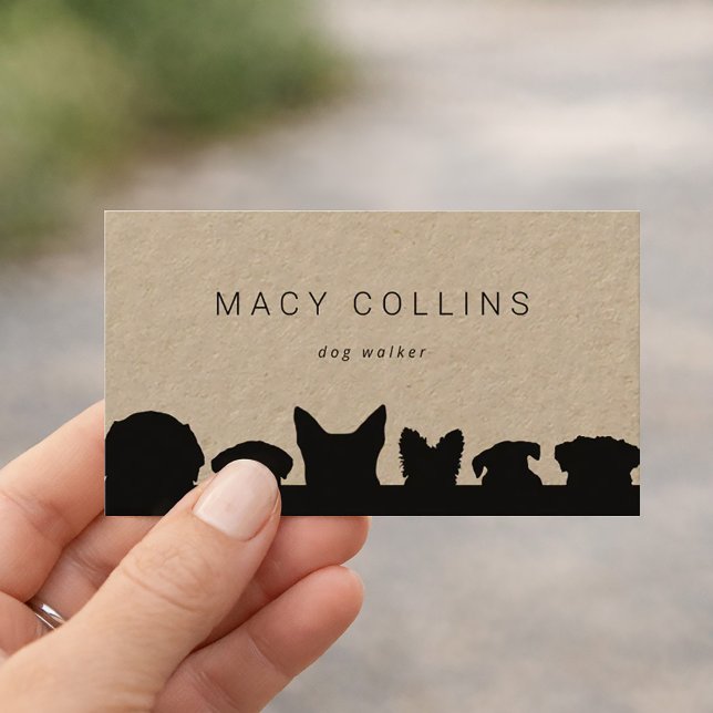 Carte de visite kraft silhouette de chien rustique (Businesscard with dog silhouettes, suitable for dog walker, boarding or groomer)